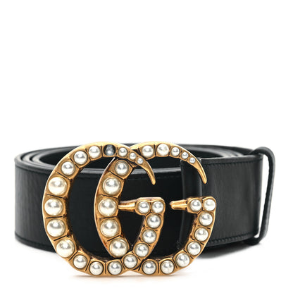 Gucci Moon Calfskin Pearl Double G 40mm Belt 110 44 Black Cream 1 of 4