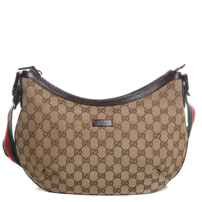 Gucci Monogram Web Medium Half Moon Hobo Dark Brown 1 of 7