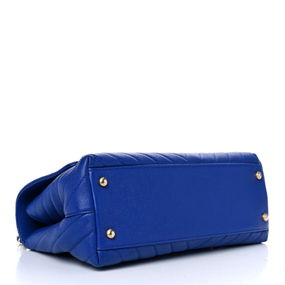 Chanel Caviar Chevron Quilted Small Coco Handle Flap Blue 4 of 11