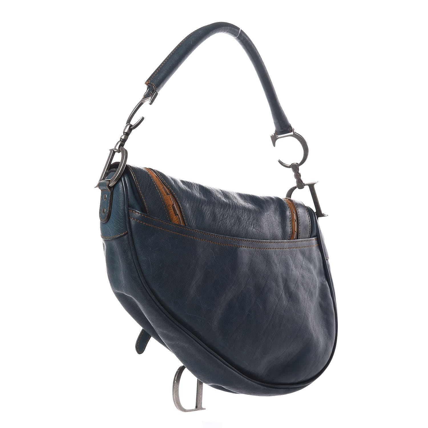 Christian Dior Calfskin Gaucho Saddle Bag Blue 3 of 15
