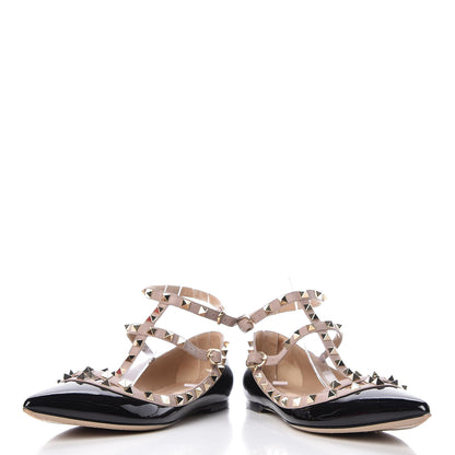 Valentino Garavani Patent Rockstud Cage Ballerina Flats 40.5 Black Poudre 6 of 15