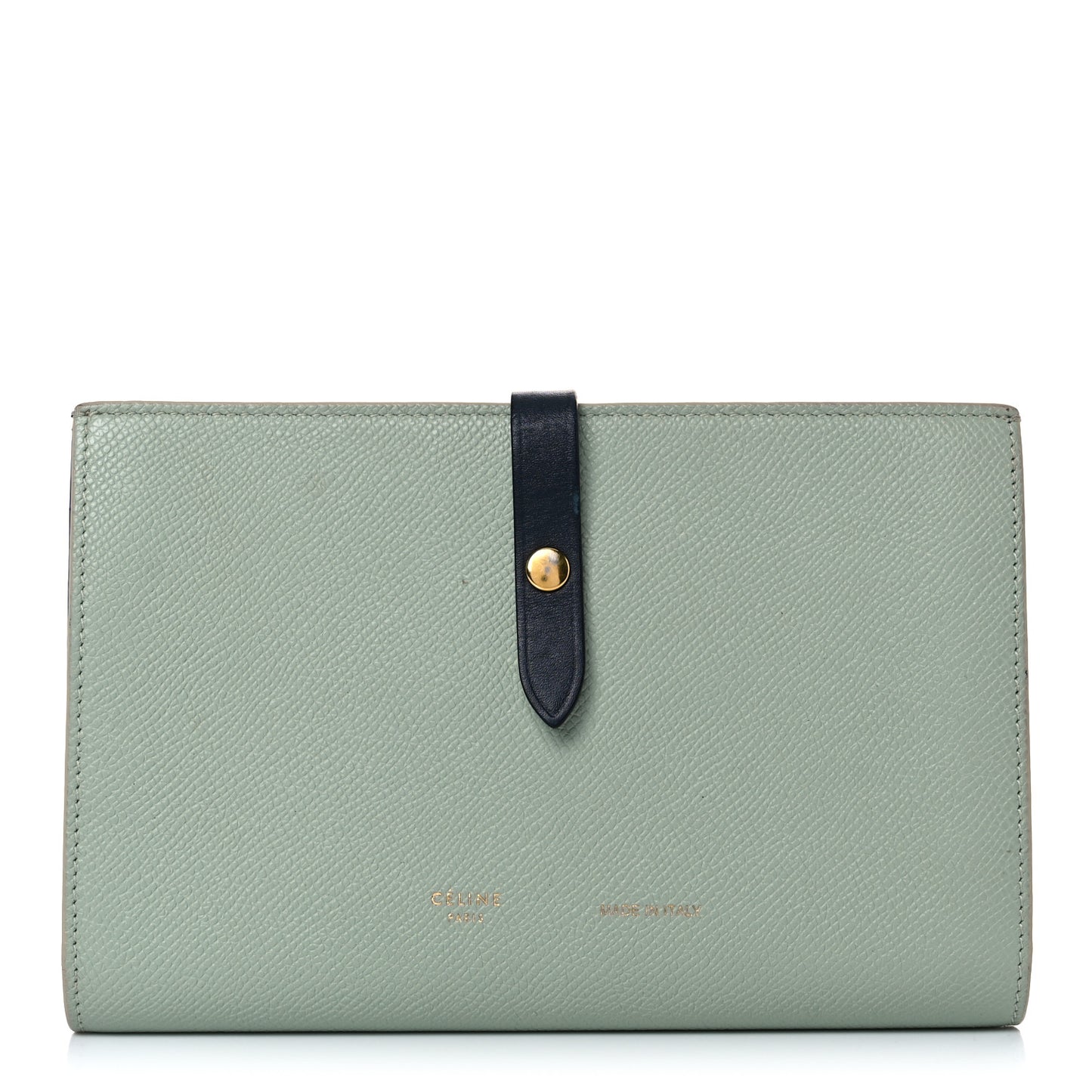 Grained Calfskin Large Multifunction Strap Wallet Pistachio