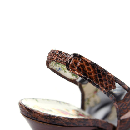 Gucci Malaga Kid Elaphe Lizard Butterflies Mid-Heel Slingback Pumps 37.5 Bright Cuir Black Soft Pink 11 of 13