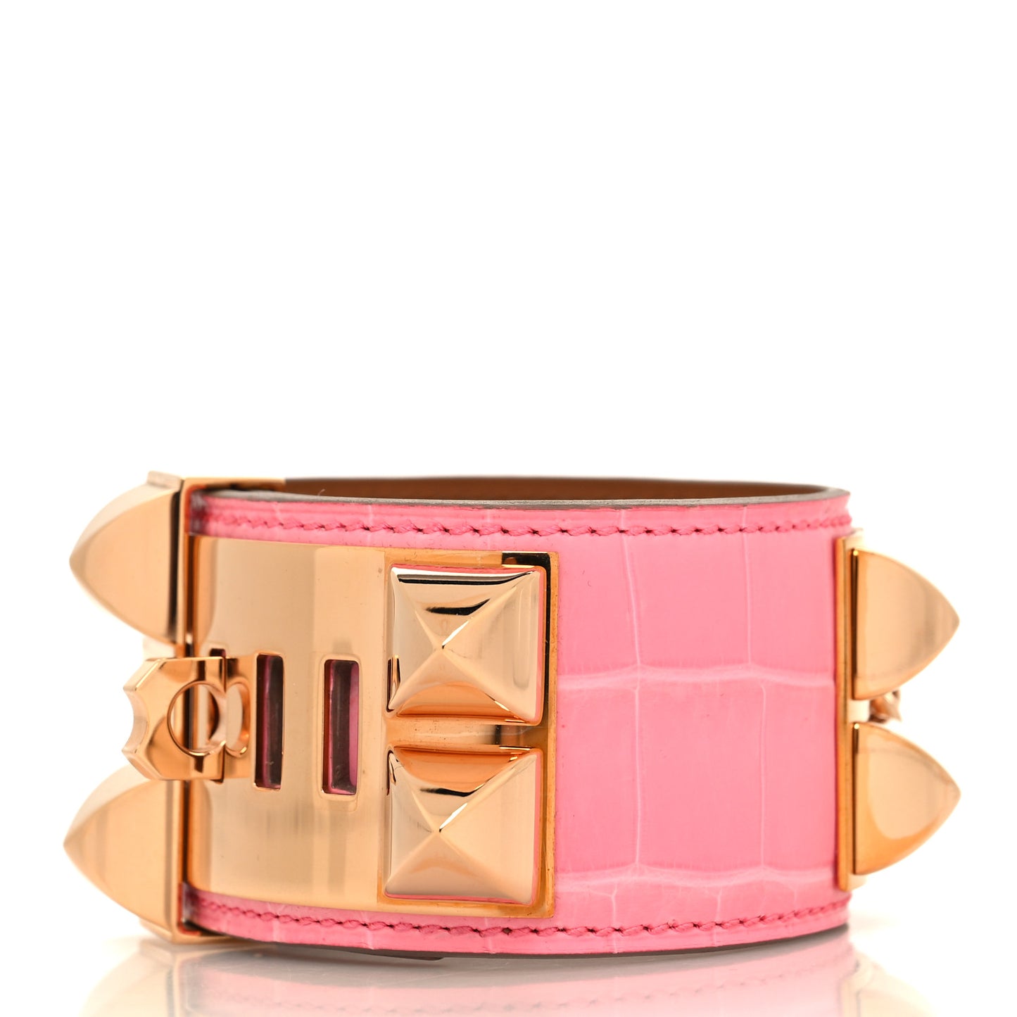 Matte Niloticus Crocodile Collier De Chien CDC Bracelet T3 Rose Bubblegum