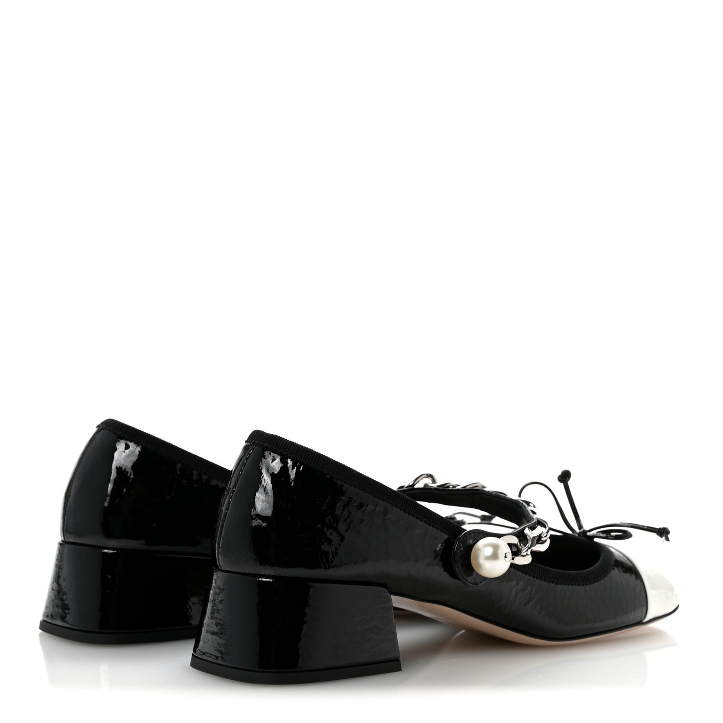 Vernice Chain Pearl Mary Jane Pumps 36.5 Black White