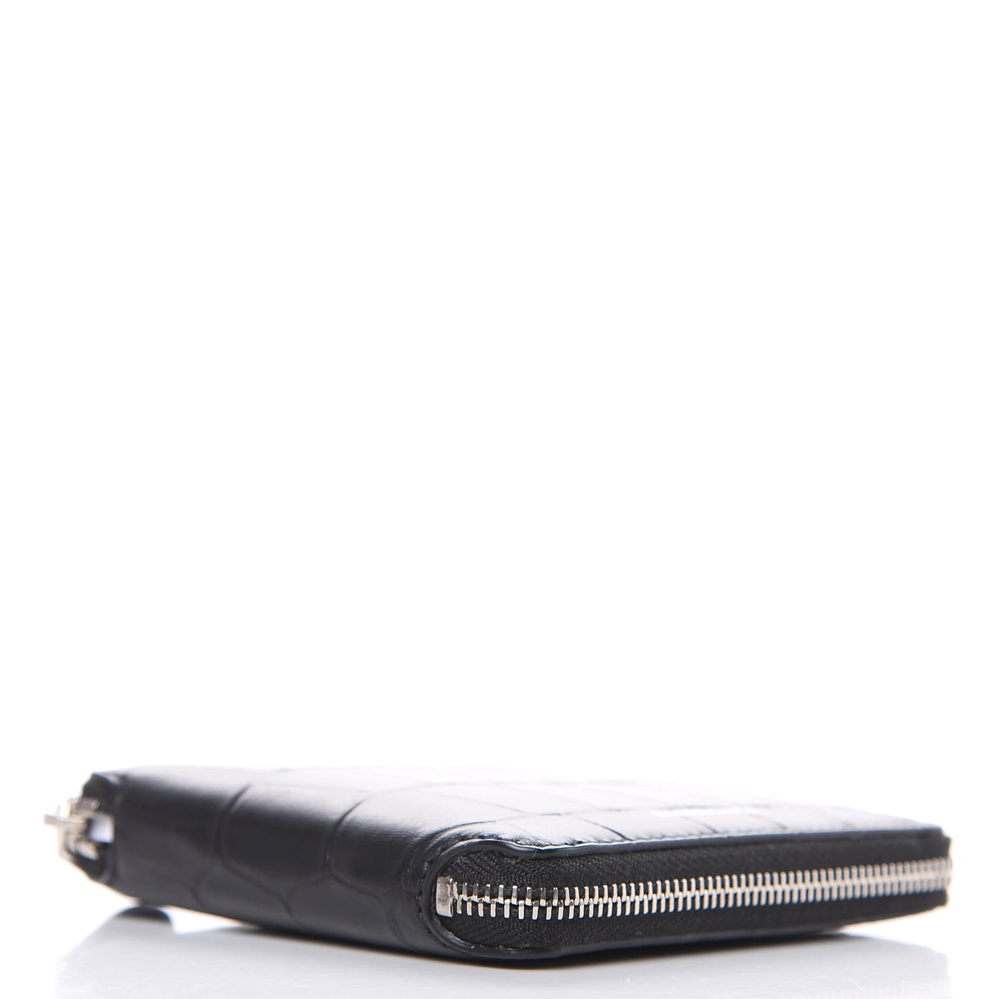 Calfskin Logo Crocodile Embossed Zip Around Wallet Black