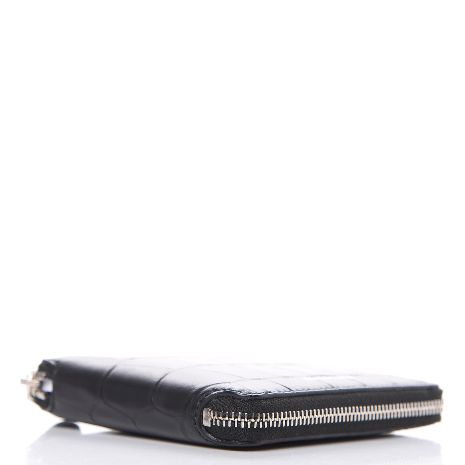 Balenciaga Calfskin Logo Crocodile Embossed Zip Around Wallet Black 4 of 7