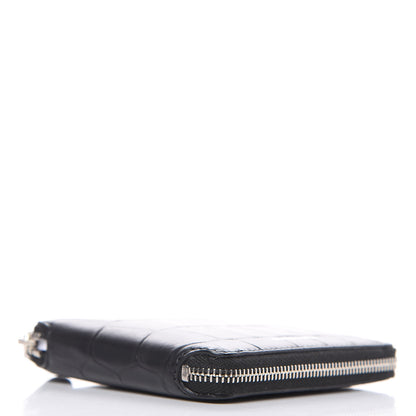 Balenciaga Calfskin Logo Crocodile Embossed Zip Around Wallet Black 4 of 7