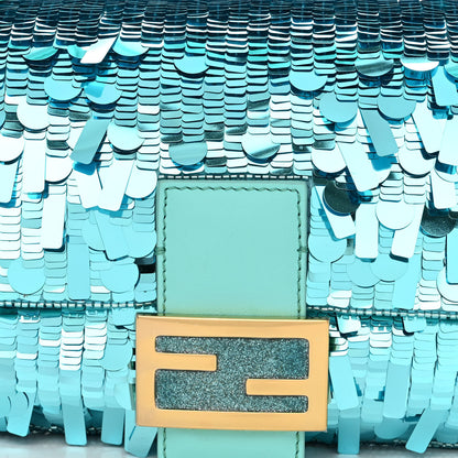 Fendi Sequin Paillettes Vitello Grace Sex and the City Baguette Spring Turquoise 8 of 14