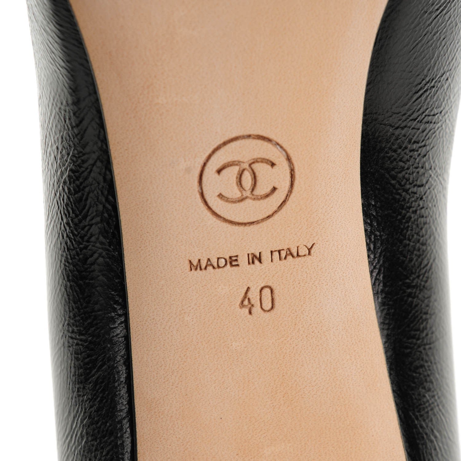 Chanel Crumpled Calfskin Patent Cap Toe CC Pumps 40 Black 6 of 8