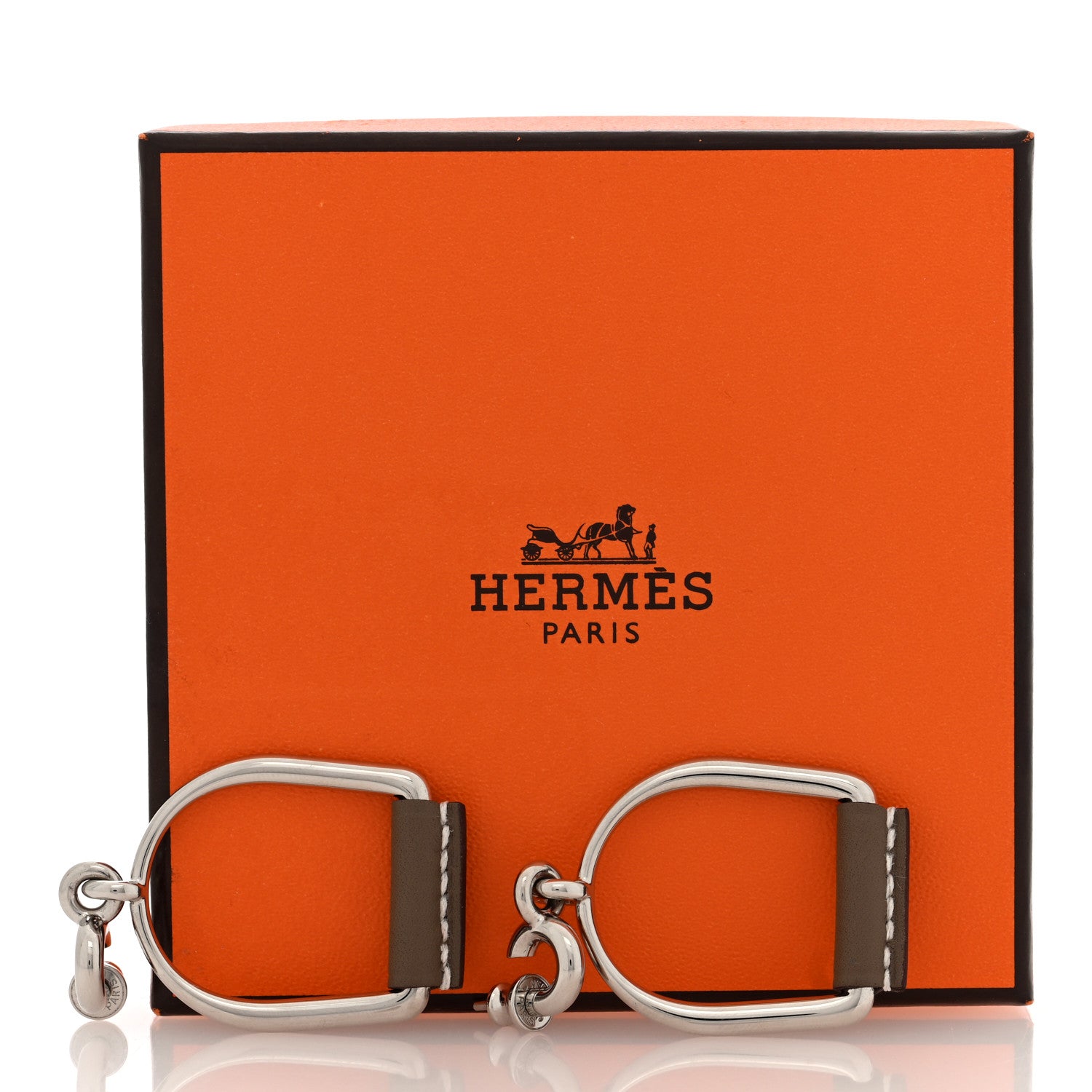 Hermes Palladium Swift Small Heritage Equestre Etrier Earrings Etoupe 5 of 5