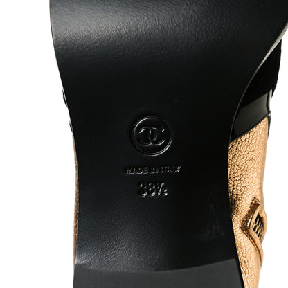 Chanel Metallic Calfskin Suede Patent Cap Toe CC Zip Boots 38.5 Gold Black 6 of 7