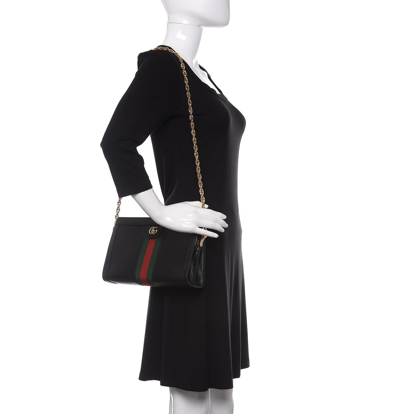 Calfskin GG Web Small Ophidia Chain Shoulder Bag Black