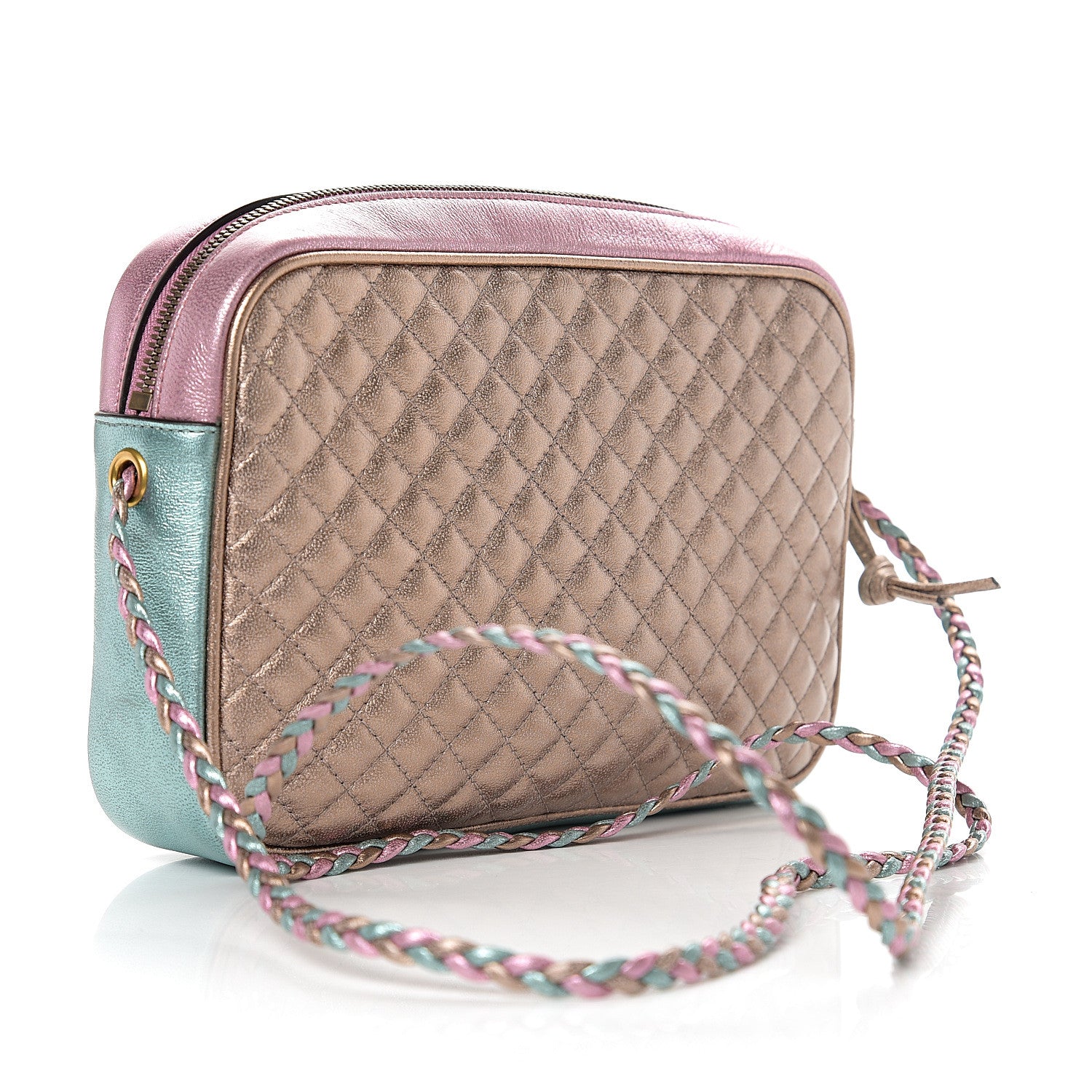 Gucci Laminated Nappa Trapuntata Small Zumi Shoulder Bag Rosa Lago Rame 2 of 9