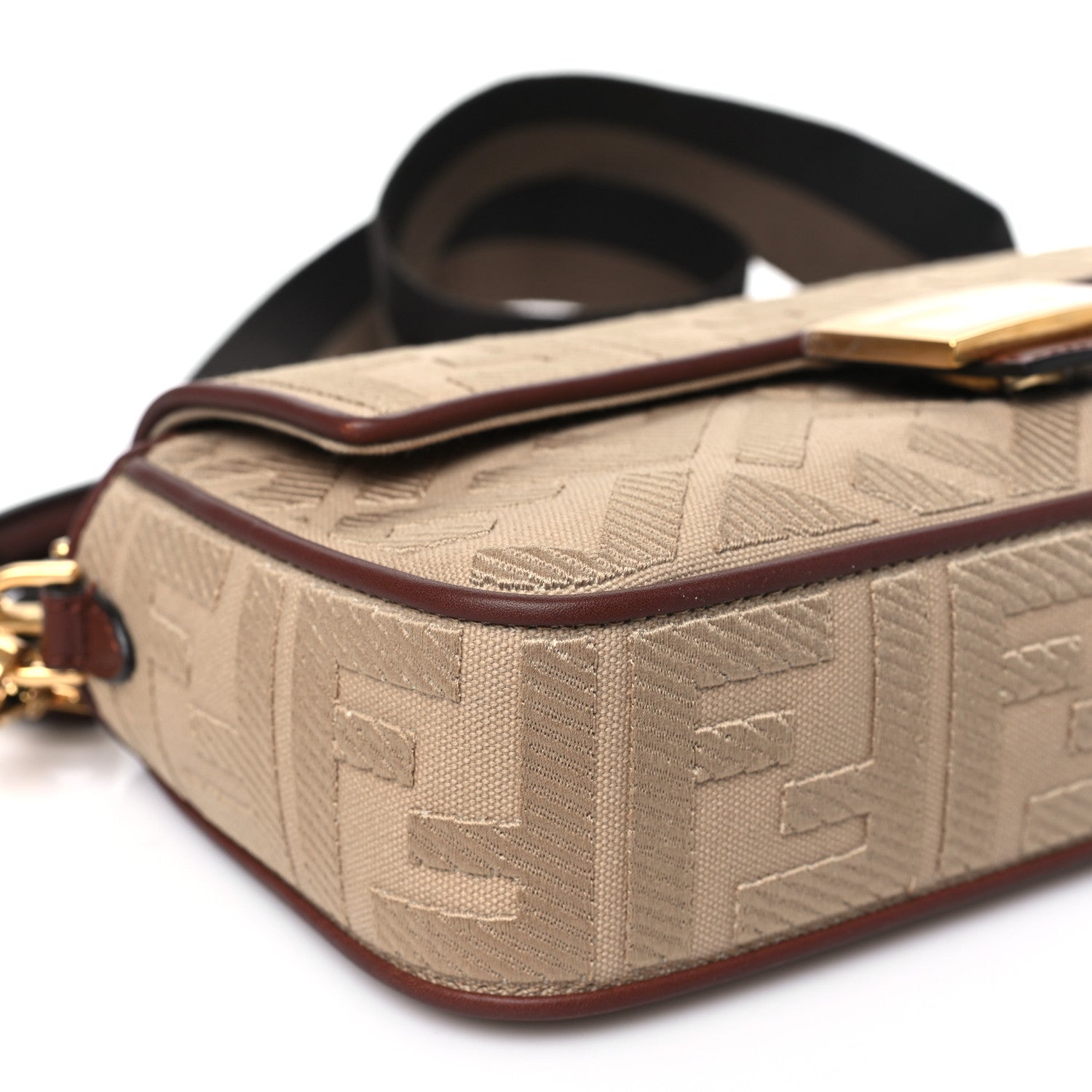 Fendi Sardinian Jacquard Vitello King FF 1974 Embroidered Baguette Sand Ghianda 9 of 10