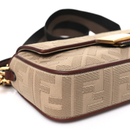 Fendi Sardinian Jacquard Vitello King FF 1974 Embroidered Baguette Sand Ghianda 9 of 10