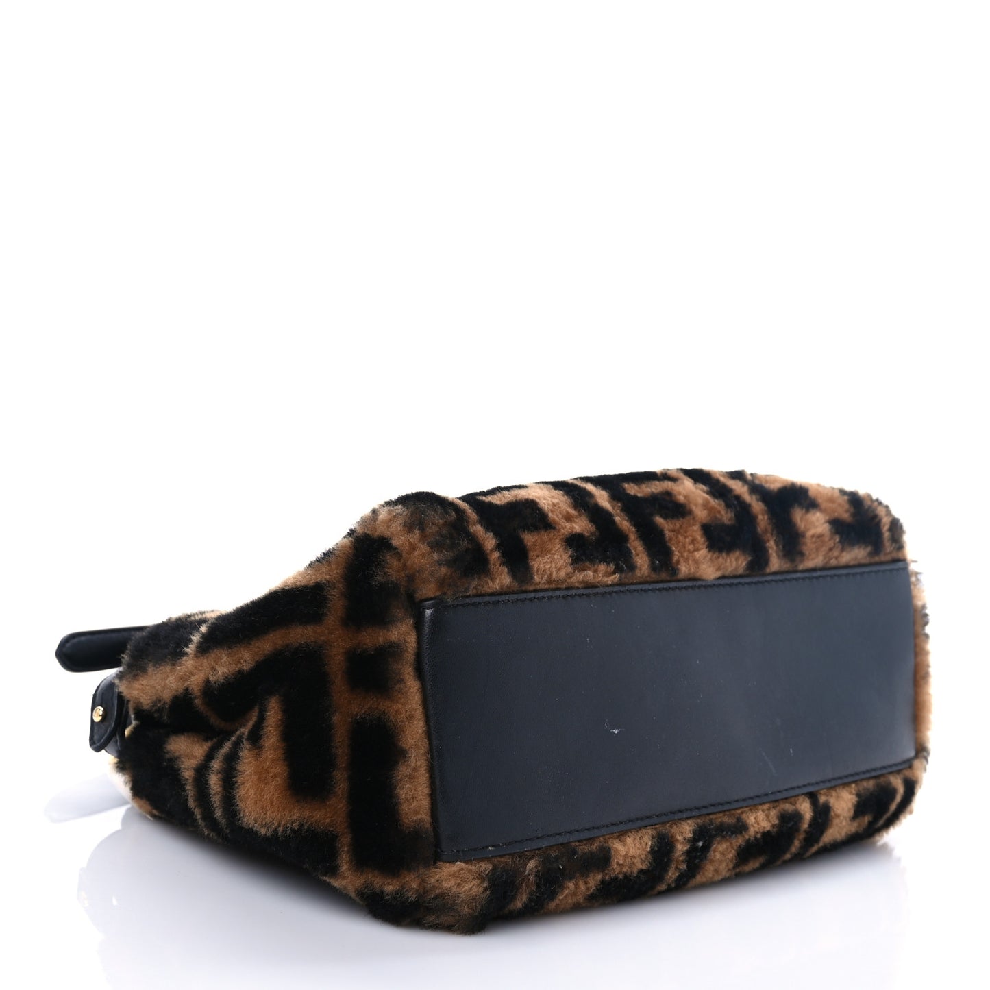 Shearling Nappa Macro FF 1974 Mini Peekaboo Iconic Satchel Tobacco Black