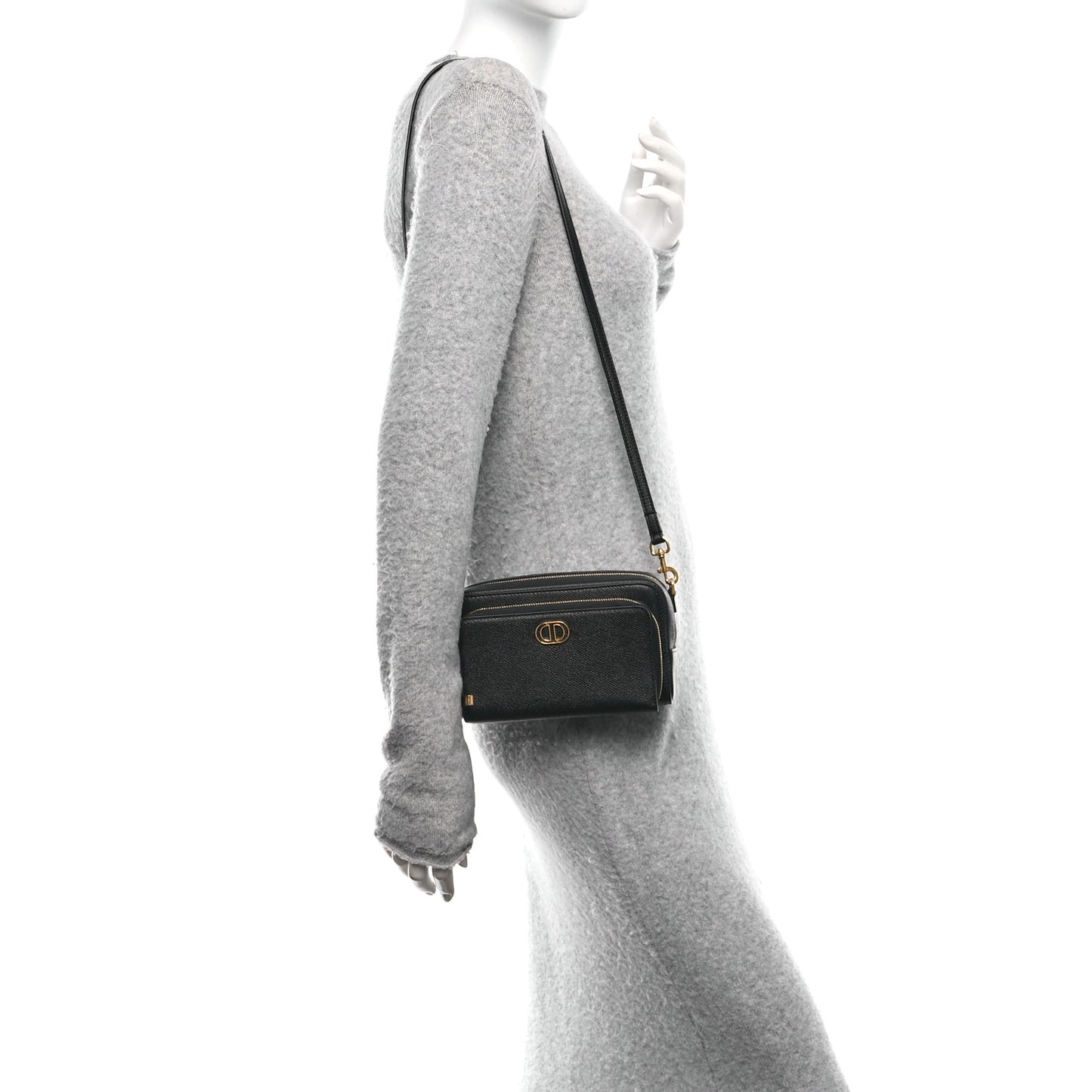 Grained Calfskin Caro Double Pouch Black