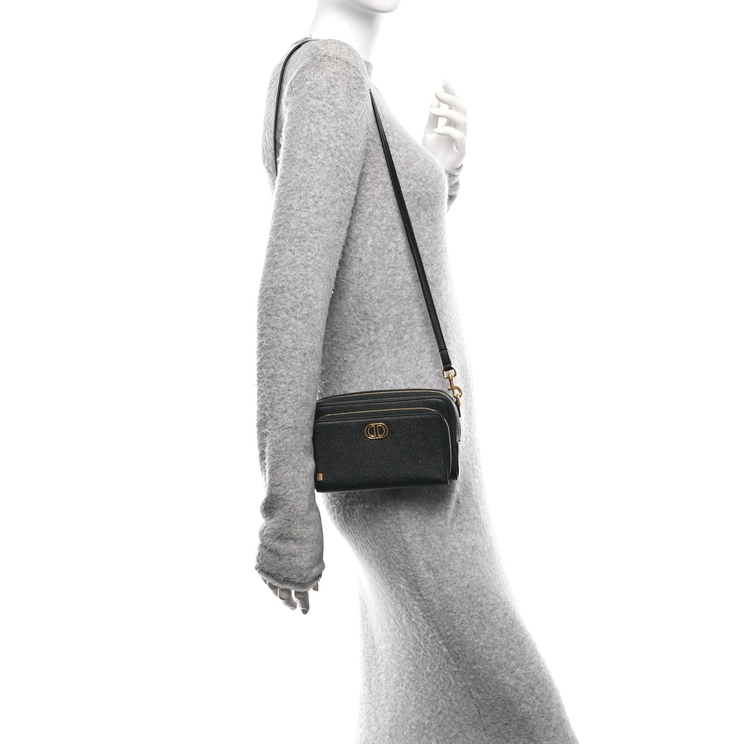 Christian Dior Grained Calfskin Caro Double Pouch Black 2 of 11