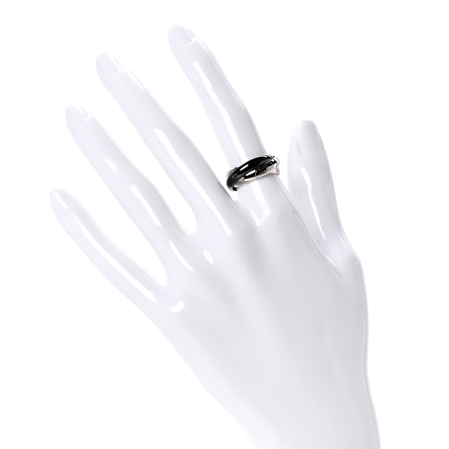 18K White Gold Black Ceramic Trinity Ring 49 4.75
