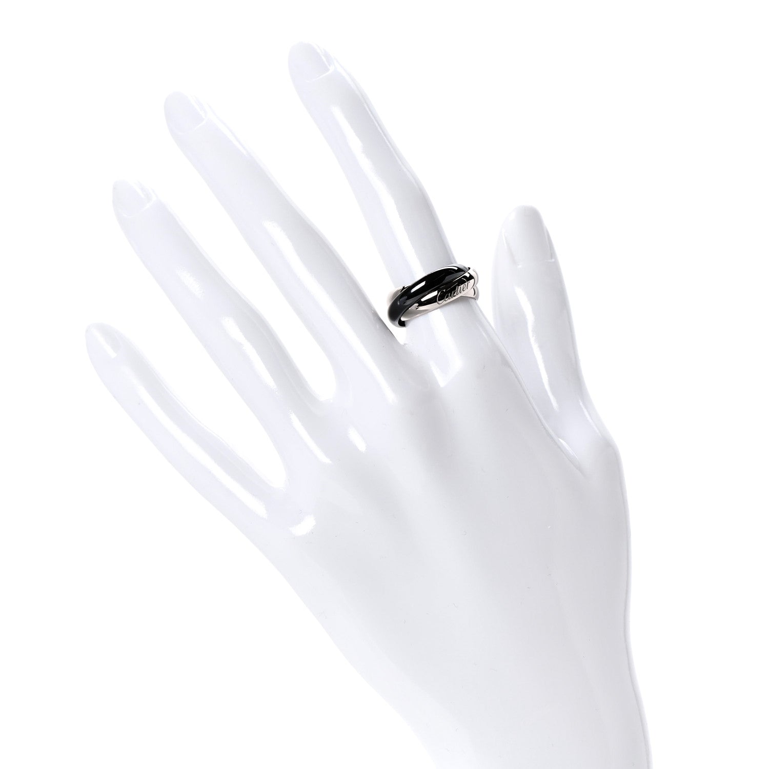Cartier 18K White Gold Black Ceramic Trinity Ring 49 4.75 2 of 6