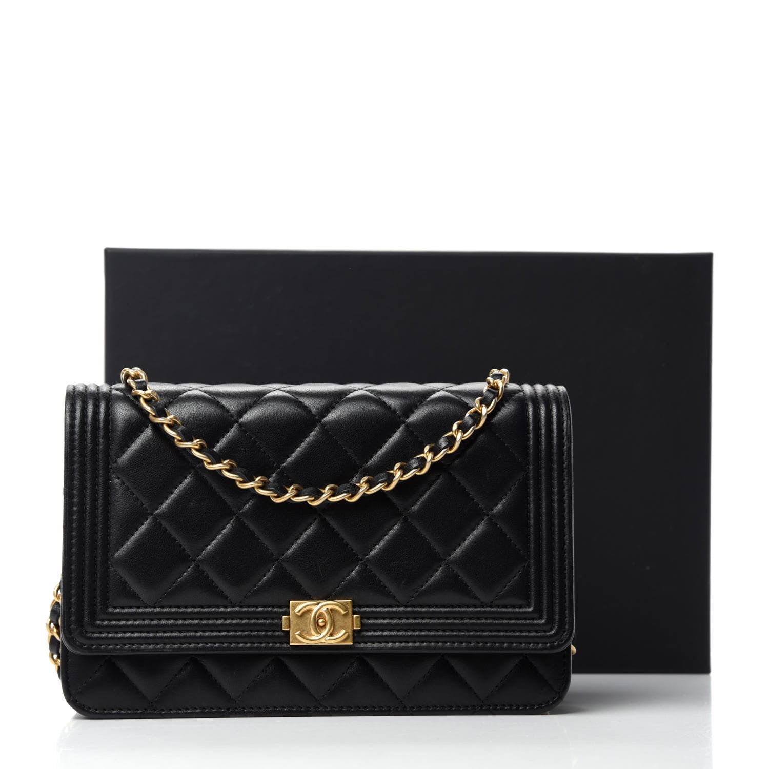 Chanel Lambskin Quilted Boy Wallet On Chain WOC Black 15 of 15