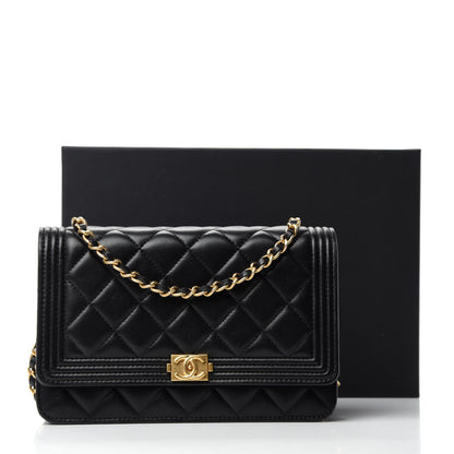 Chanel Lambskin Quilted Boy Wallet On Chain WOC Black 15 of 15