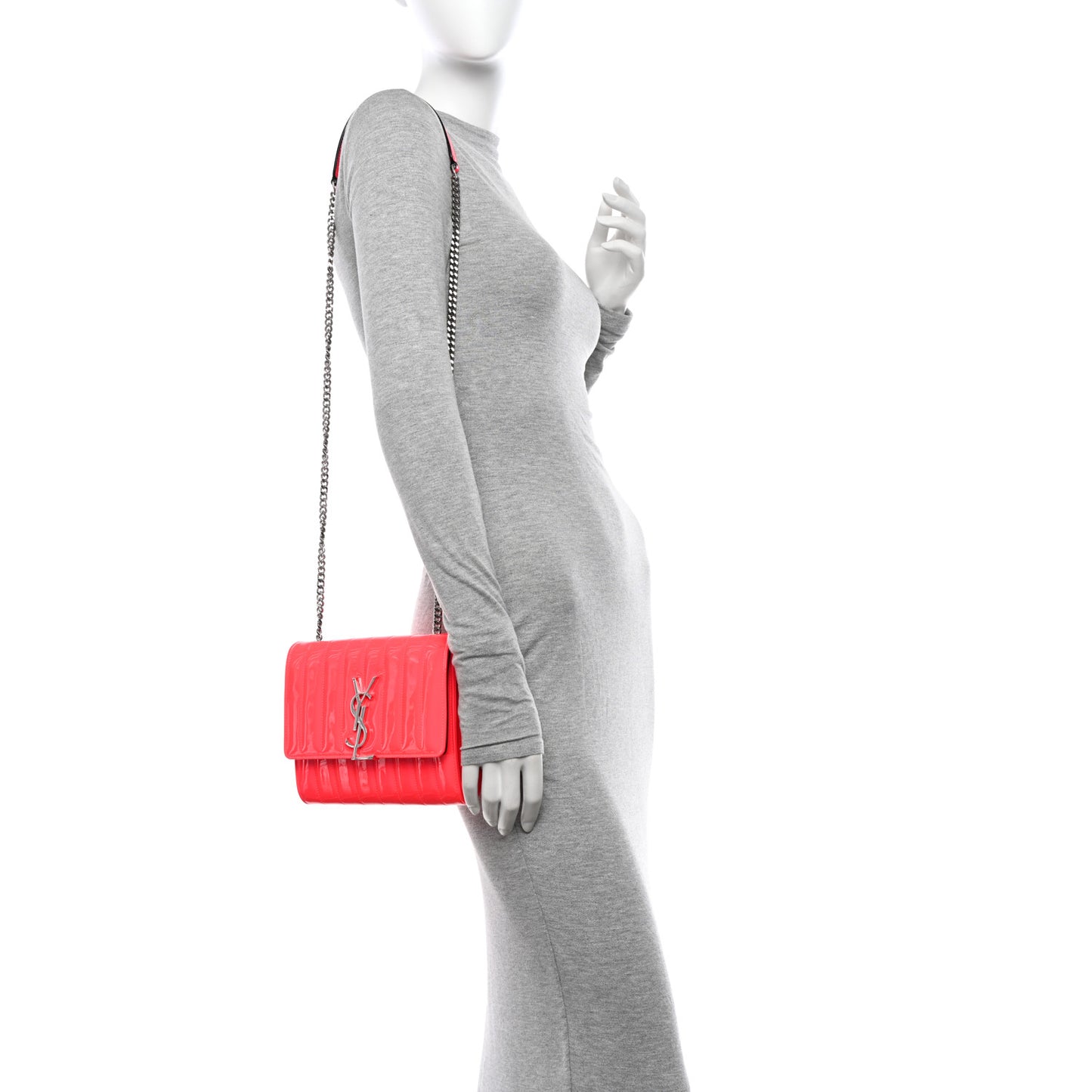 Patent Calfskin Matelasse Monogram Vicky Chain Wallet Neon Pink