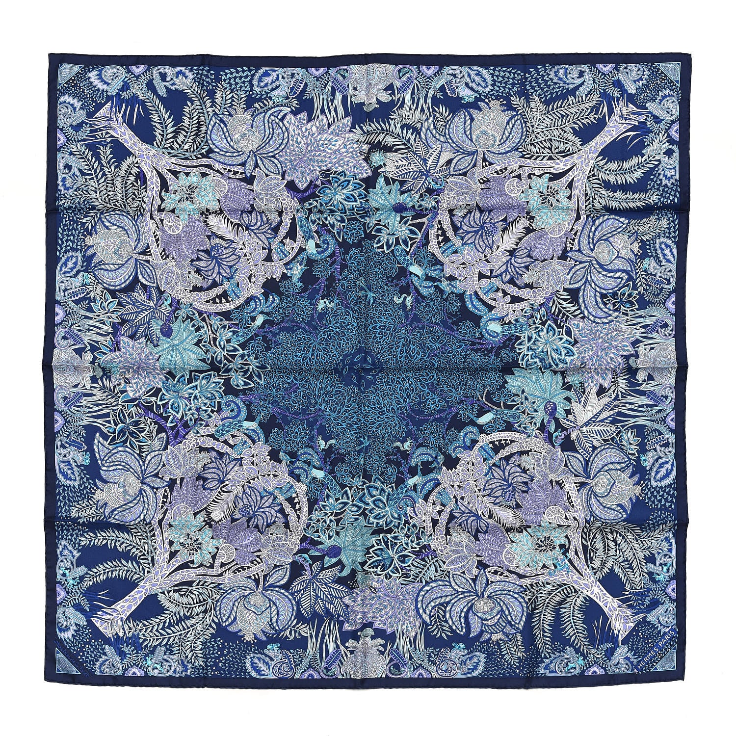Hermes Silk Maitres de la Foret Scarf 90 Marine Lavande Turquoise 1 of 4
