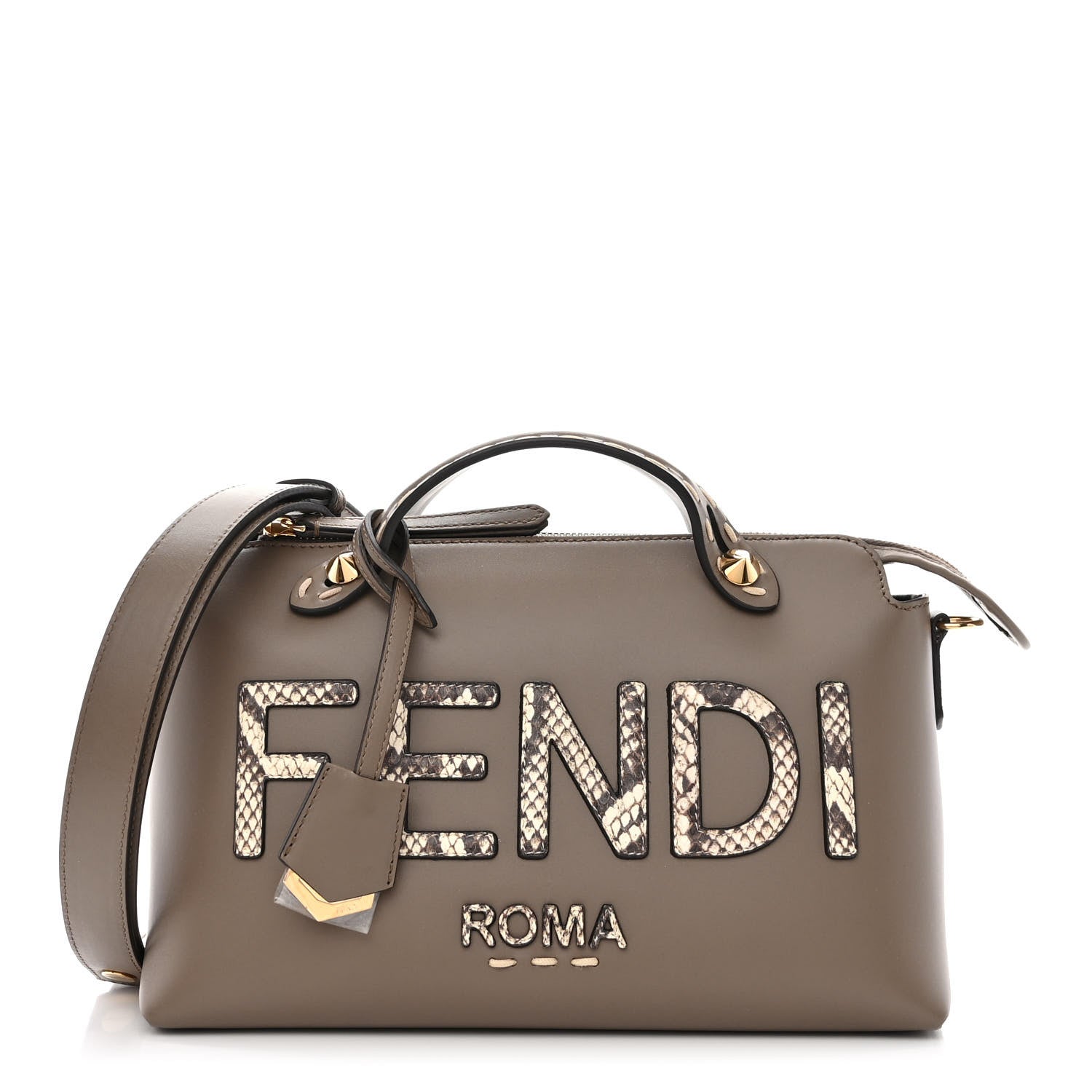 Fendi Vitello King Elaphe Python Print Logo Medium By The Way Boston Bag Tartufo Daisy Roccia 1 of 11