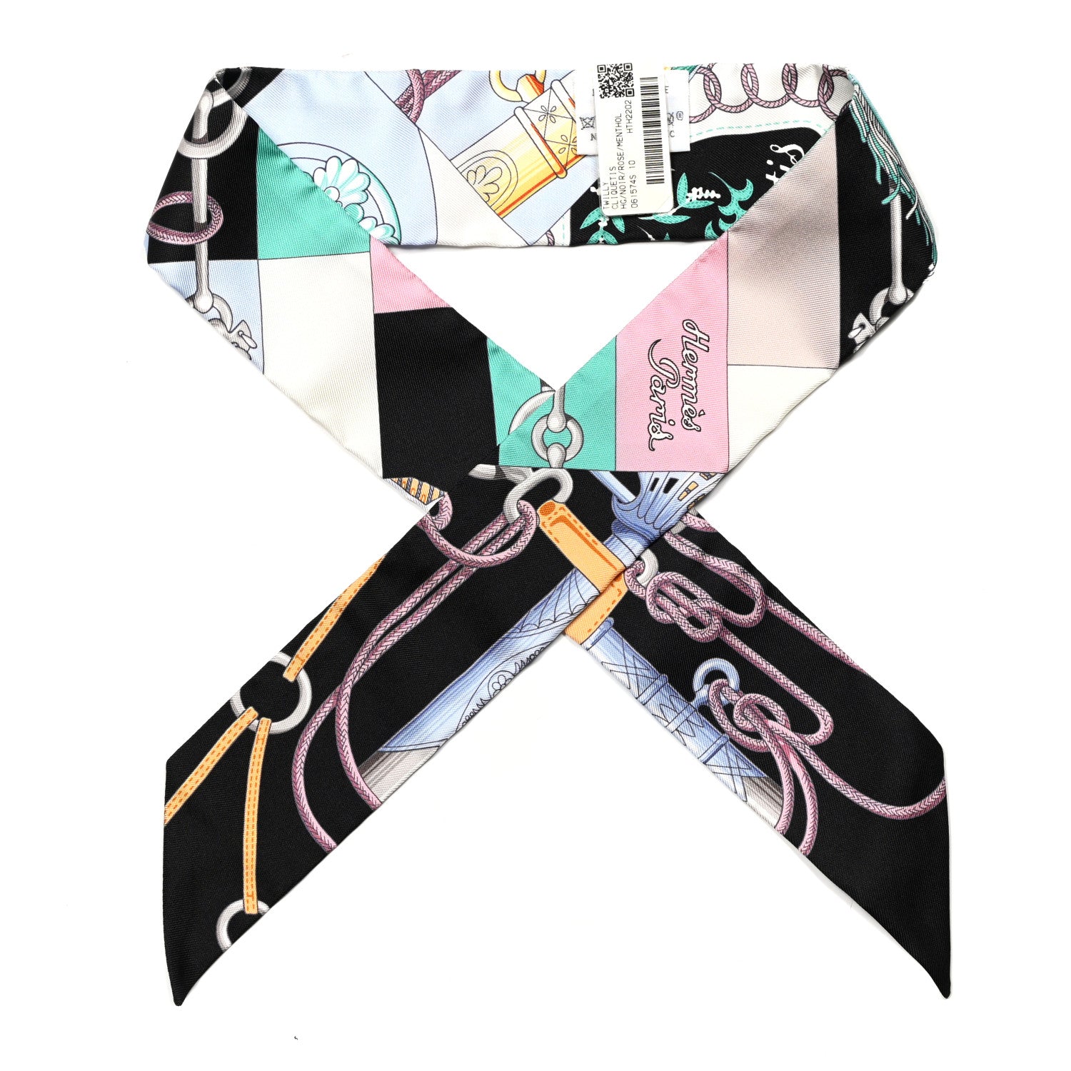 Hermes Silk Cliquetis Twilly Black Rose Menthol 1 of 4