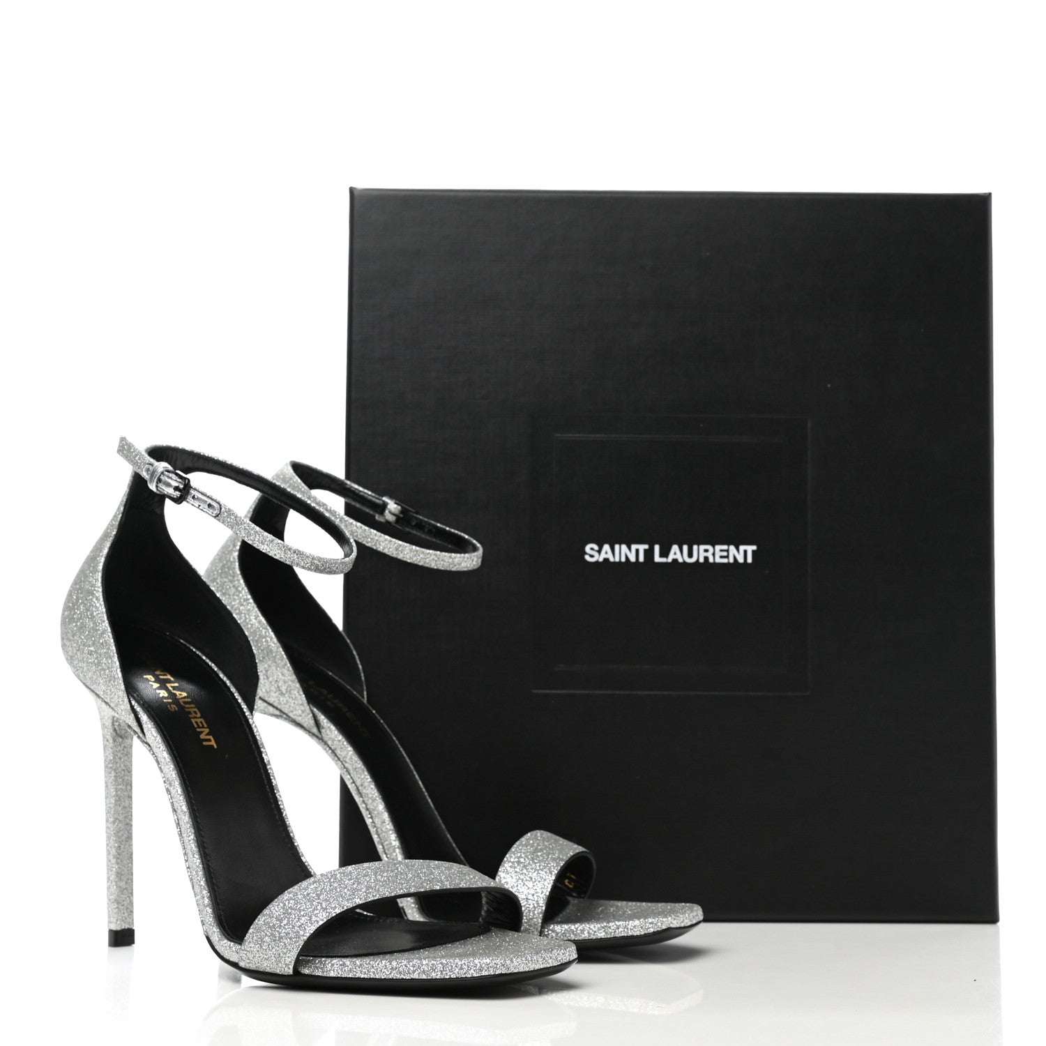 Saint Laurent Glitter Amber 105 Ankle Strap Sandals 38.5 Silver 9 of 9