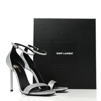 Saint Laurent Glitter Amber 105 Ankle Strap Sandals 38.5 Silver 9 of 9