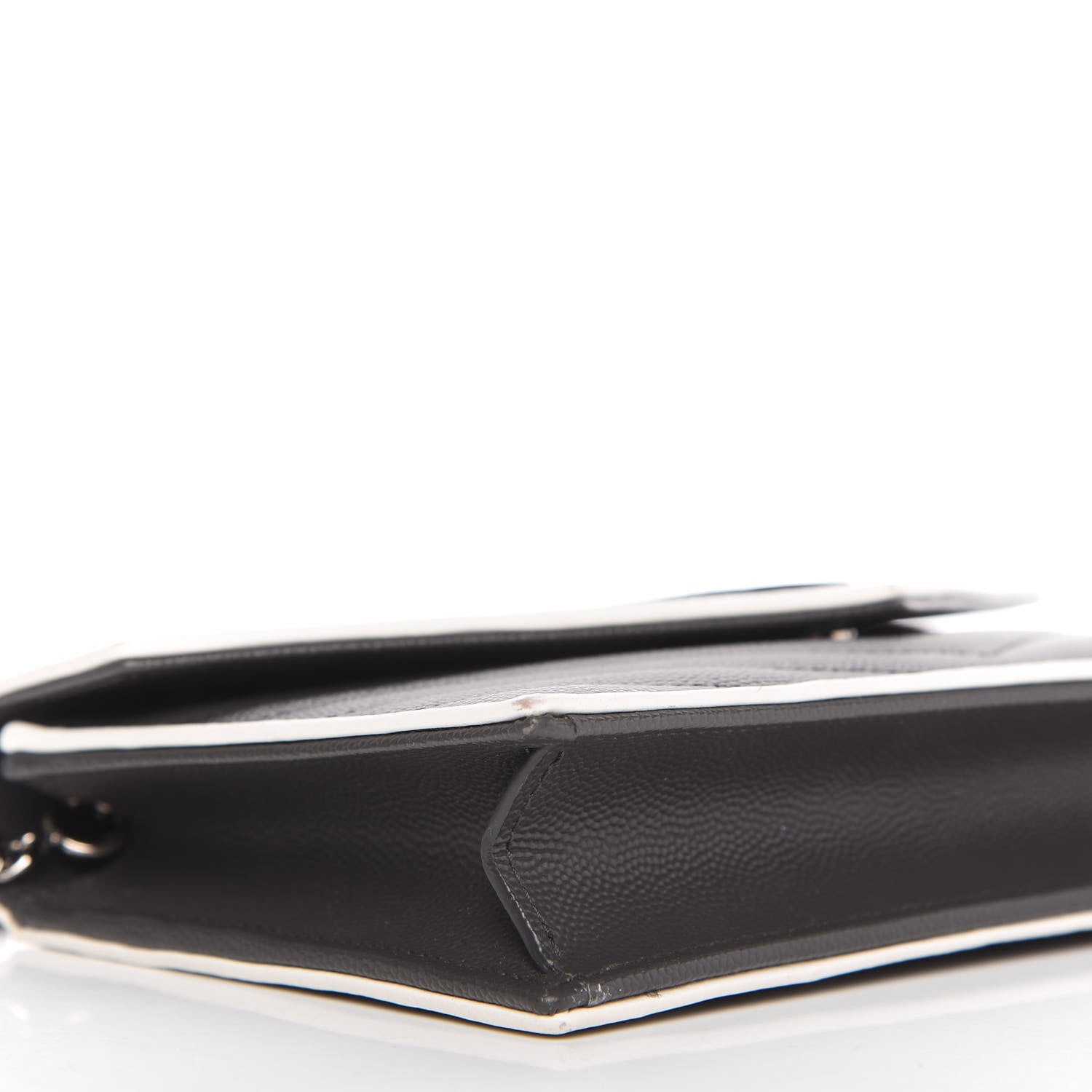 Saint Laurent Grain De Poudre Matelasse Chevron Monogram Chain Wallet Asphalt White 6 of 9
