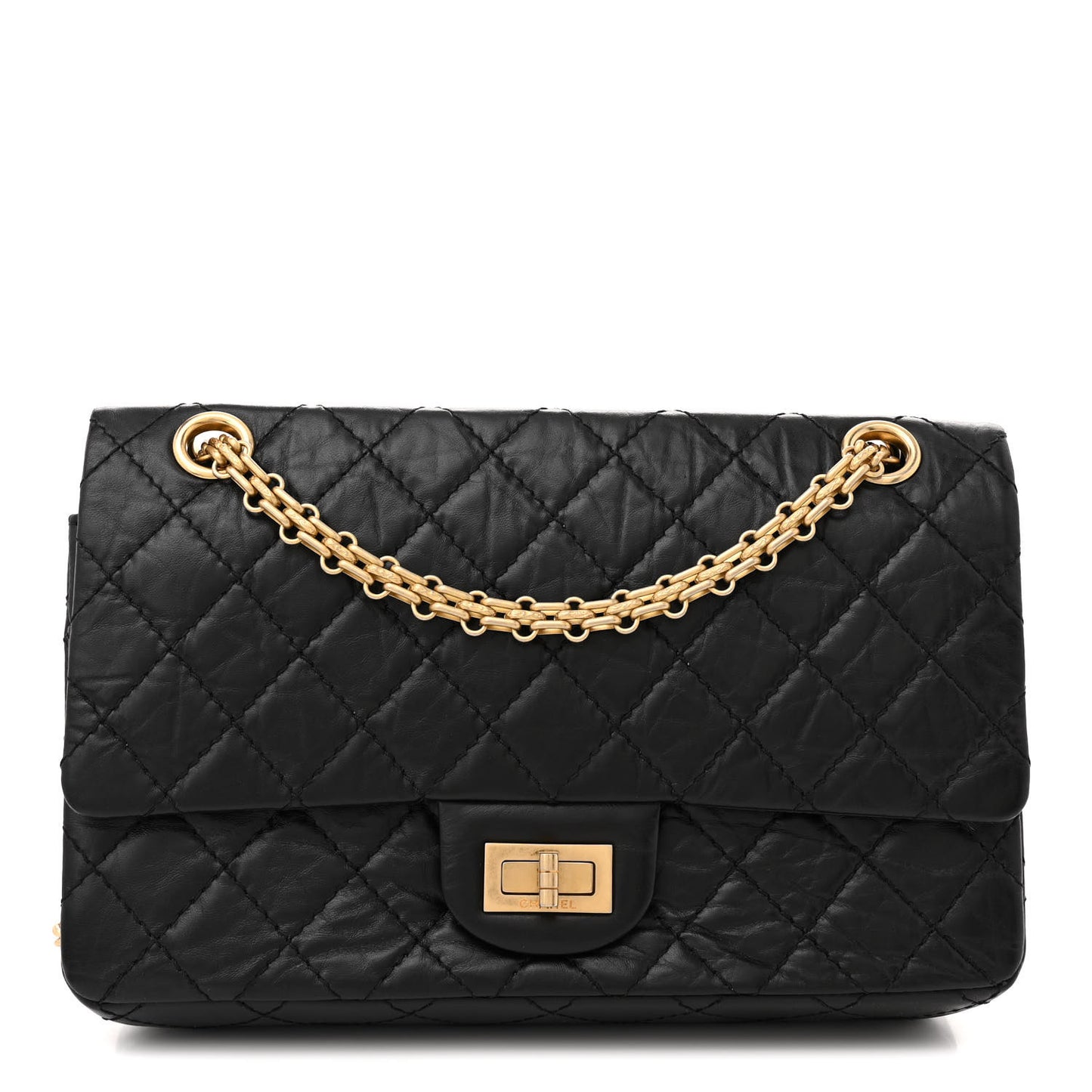 Aged Calfskin Quilted 2.55 Reissue 225 Flap Black