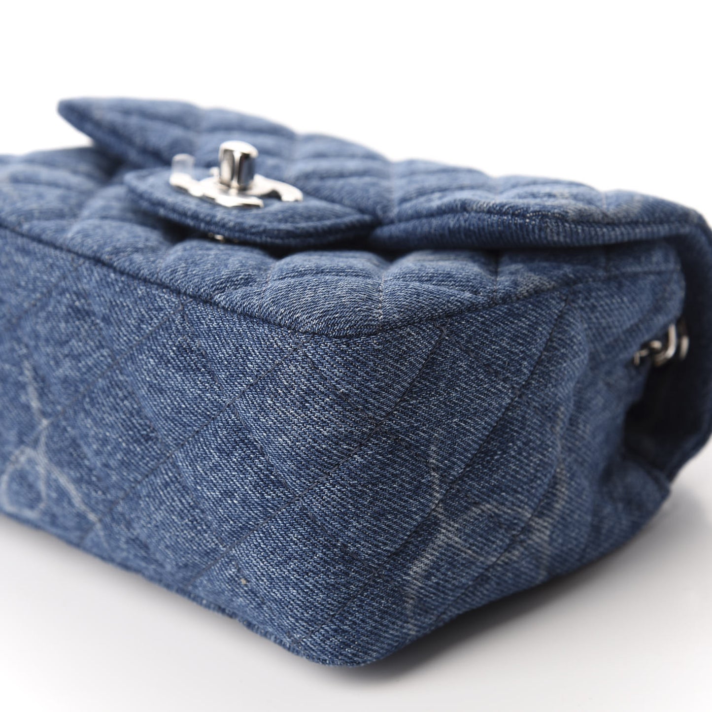 Denim CC Quilted Mini Square Flap Blue