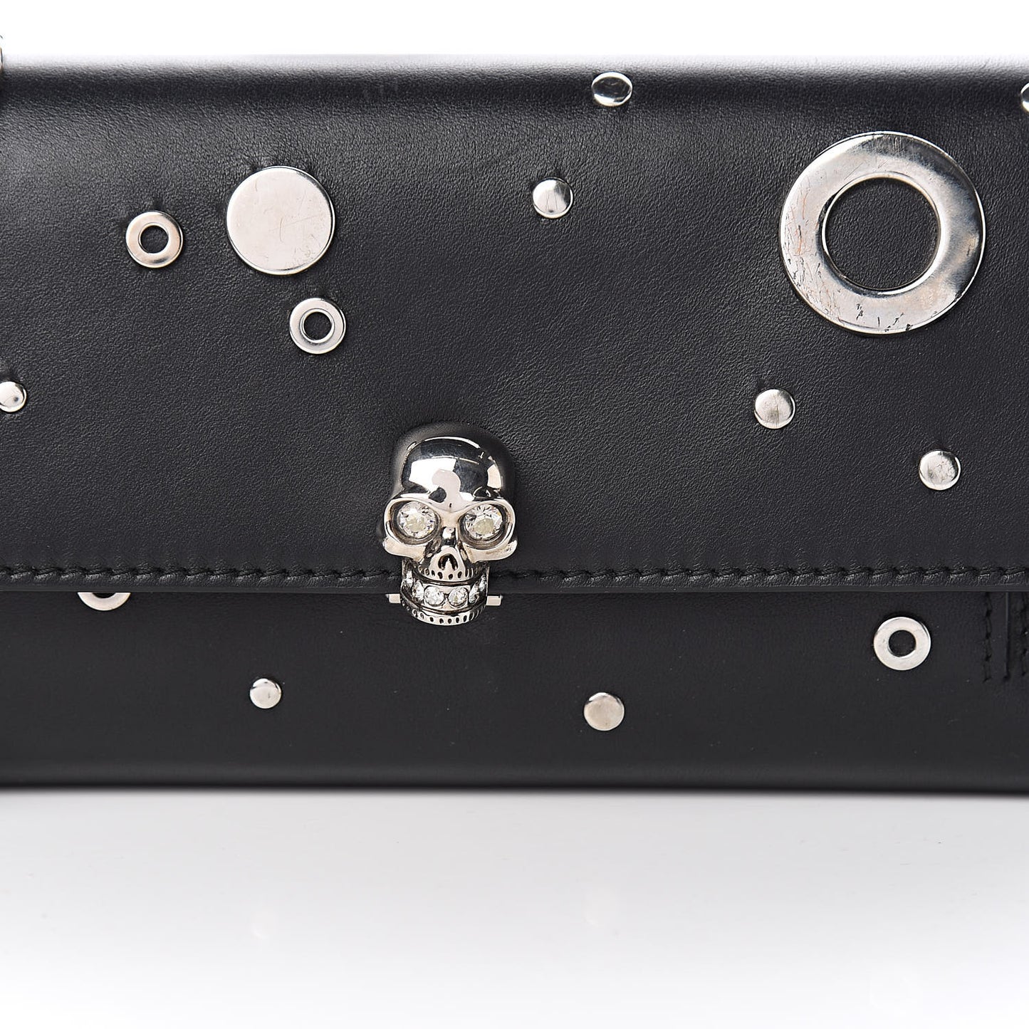 Calfskin Grommet Skull Wallet On Chain Black