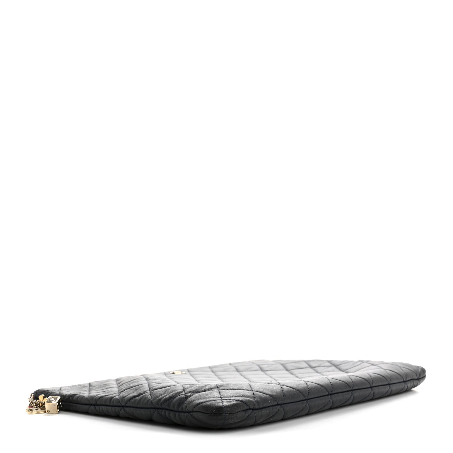 Lambskin Quilted Casino Beauty CC Cosmetic Case Navy