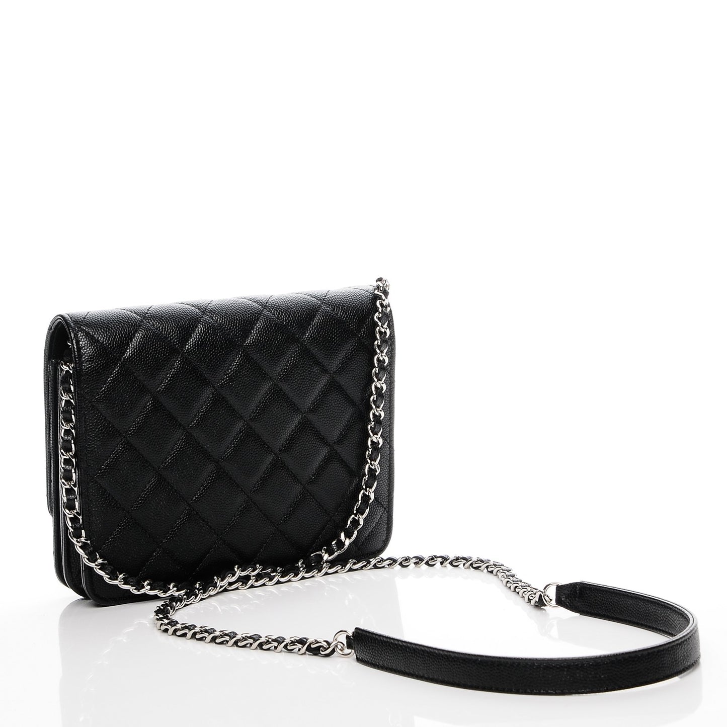 Caviar Quilted Square Wallet On Chain WOC Black