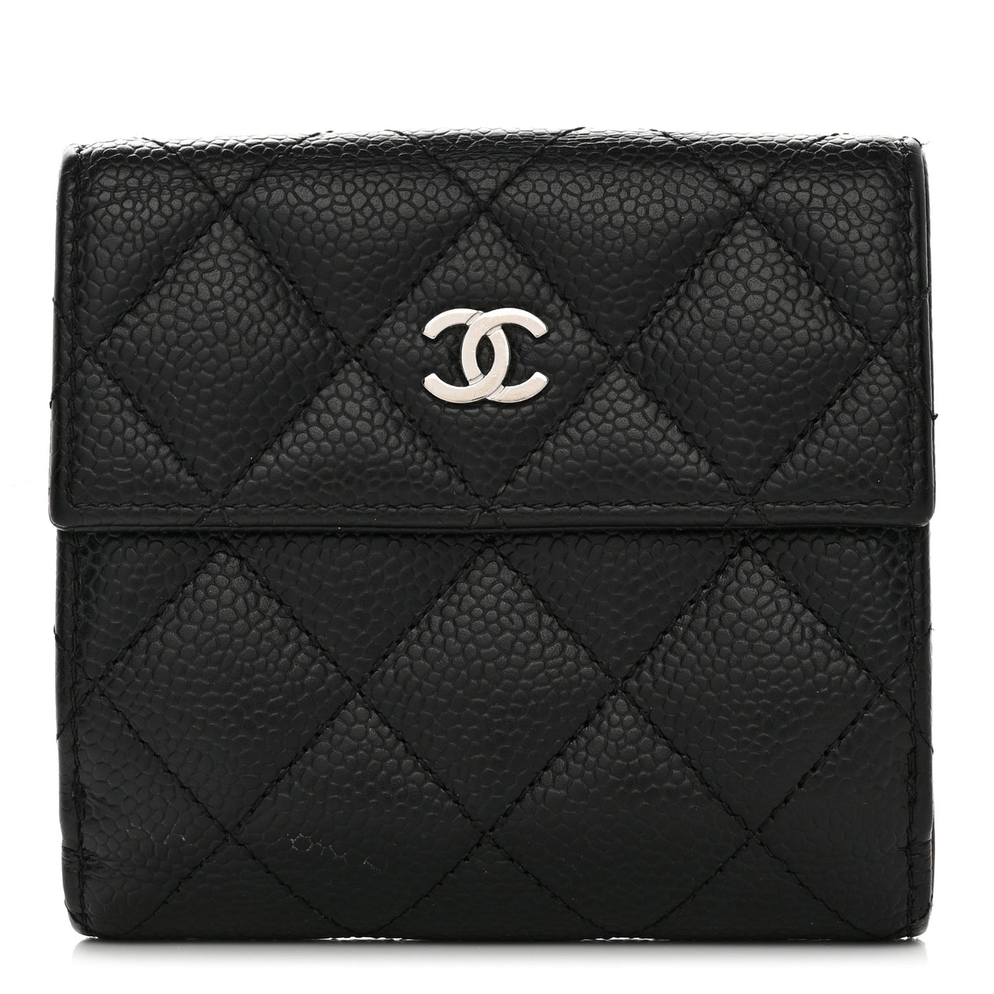 Caviar Quilted Compact French Flap Wallet Black