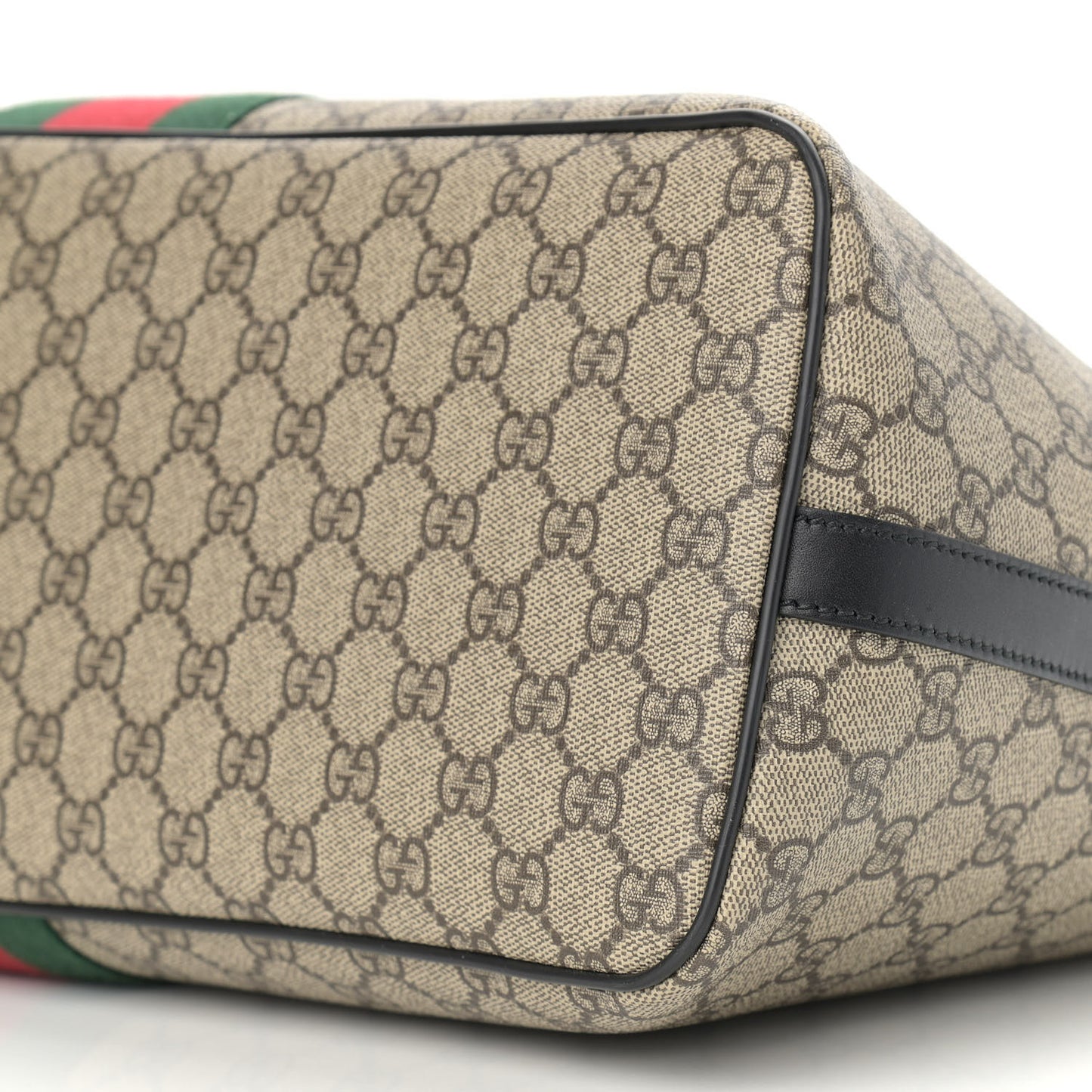 GG Supreme Monogram Web Medium Zippered Tote Beige Black