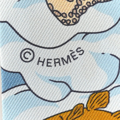 Hermes Silk Sur Mon Nuage Twilly Creme Bleu Ciel Orange 4 of 4