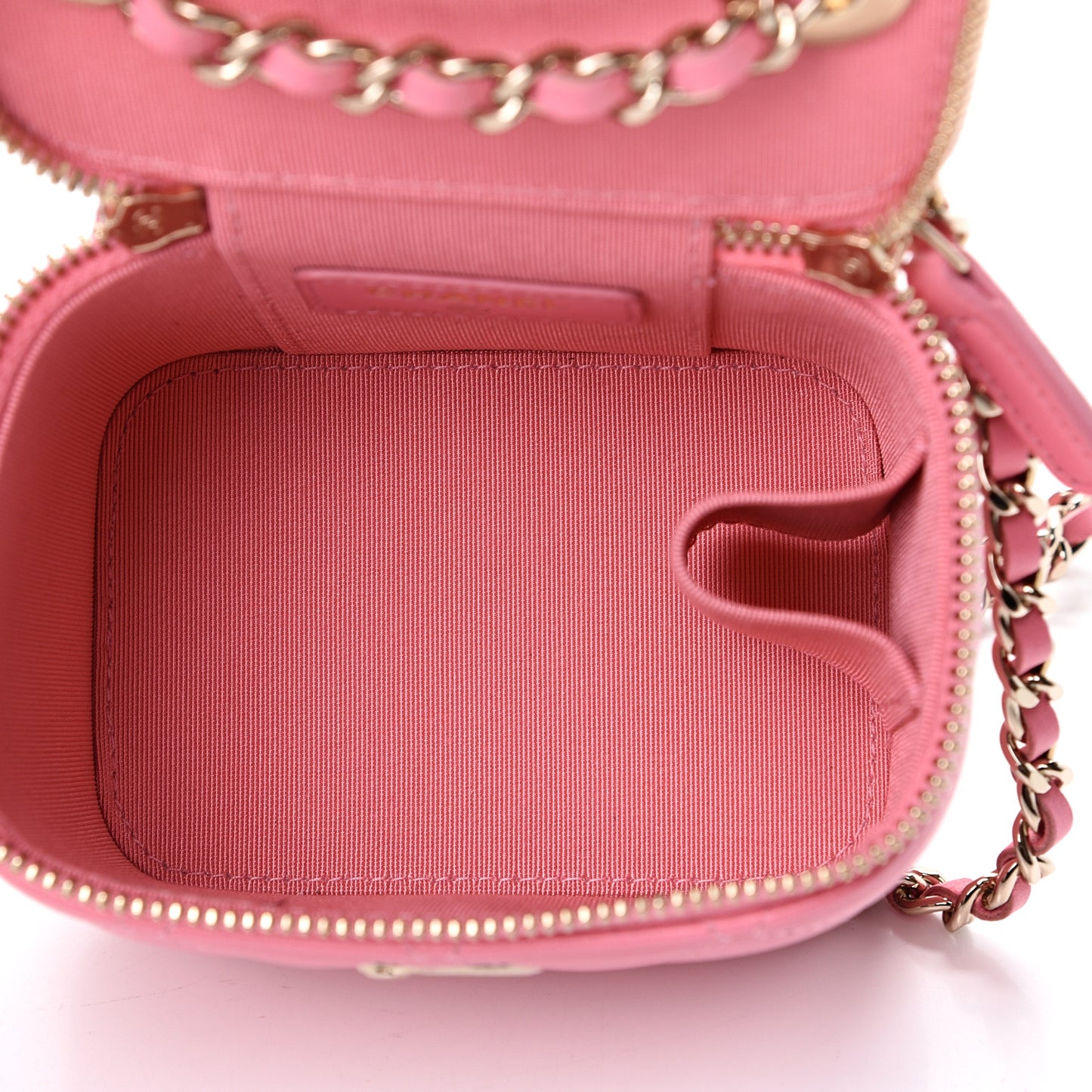 Lambskin Quilted Mini Vanity Case With Chain Pale Pink