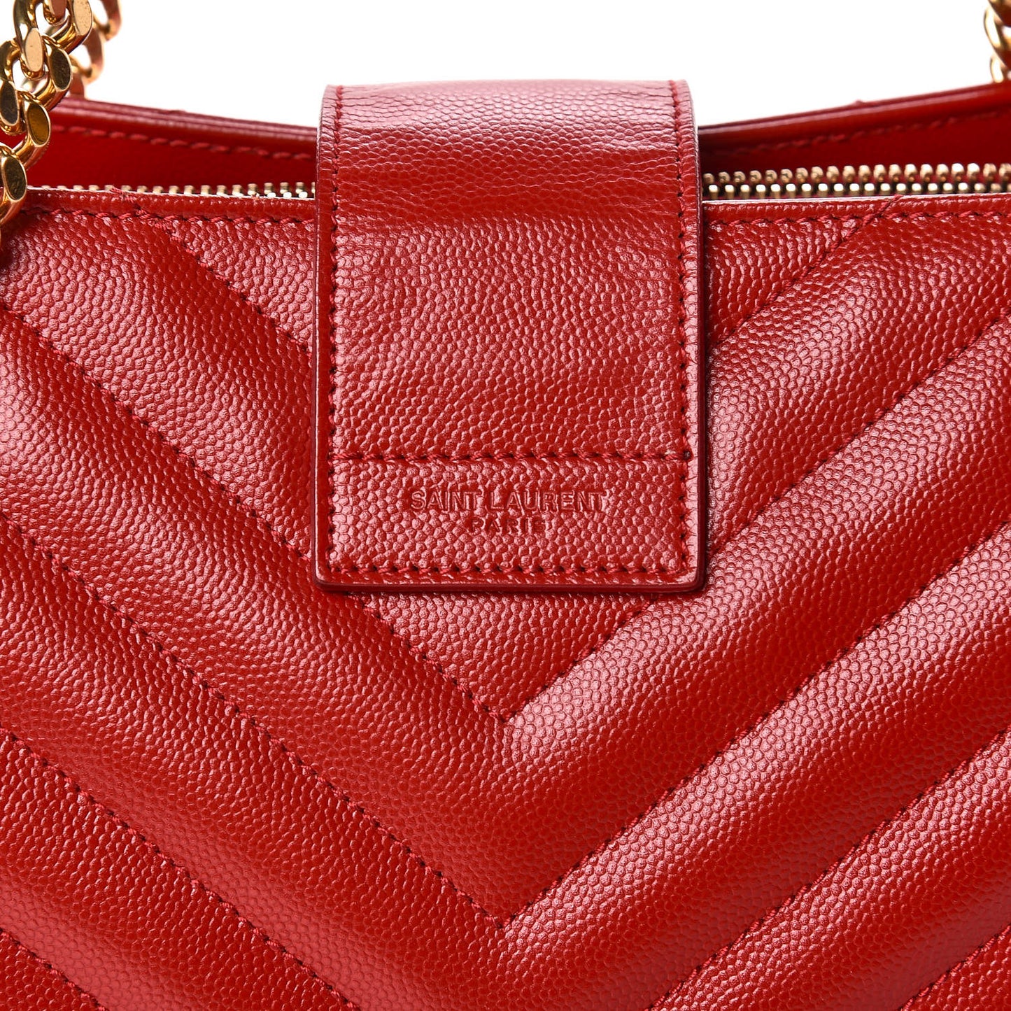 Grain De Poudre Matelasse Chevron Large Monogram Shopping Bag Red