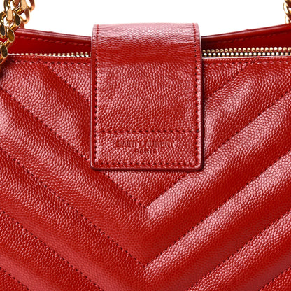 Saint Laurent Grain De Poudre Matelasse Chevron Large Monogram Shopping Bag Red 9 of 16
