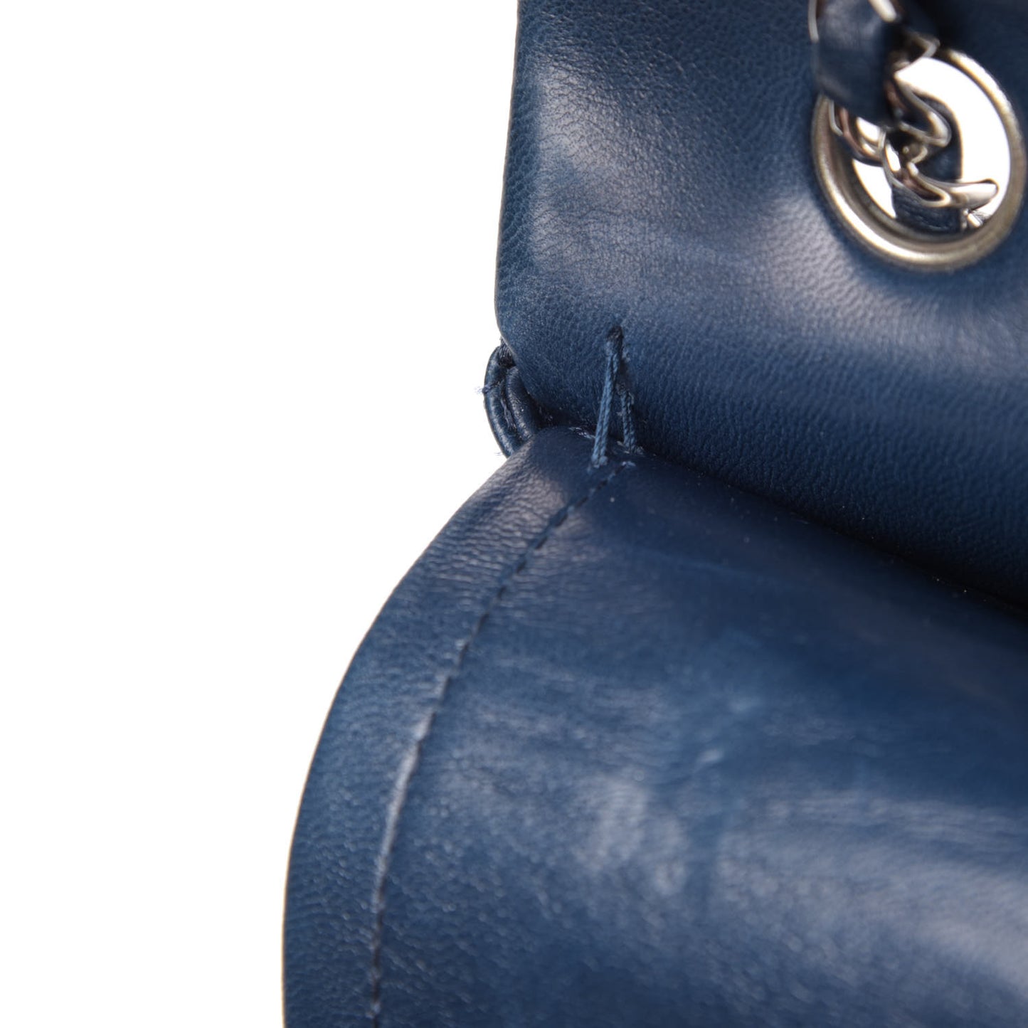 Lambskin Quilted Medium Double Flap Dark Blue