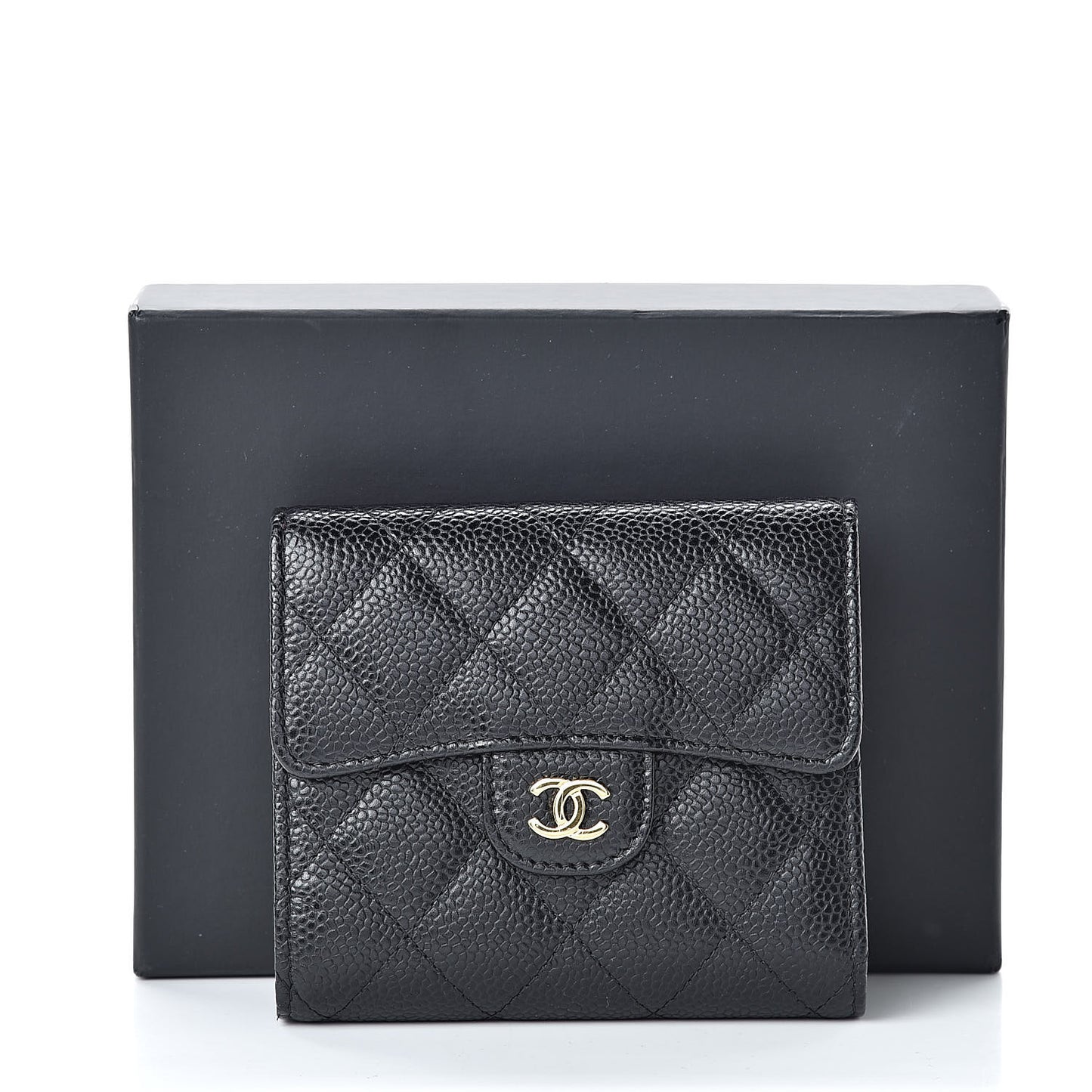 Caviar Quilted Compact Flap Wallet Black