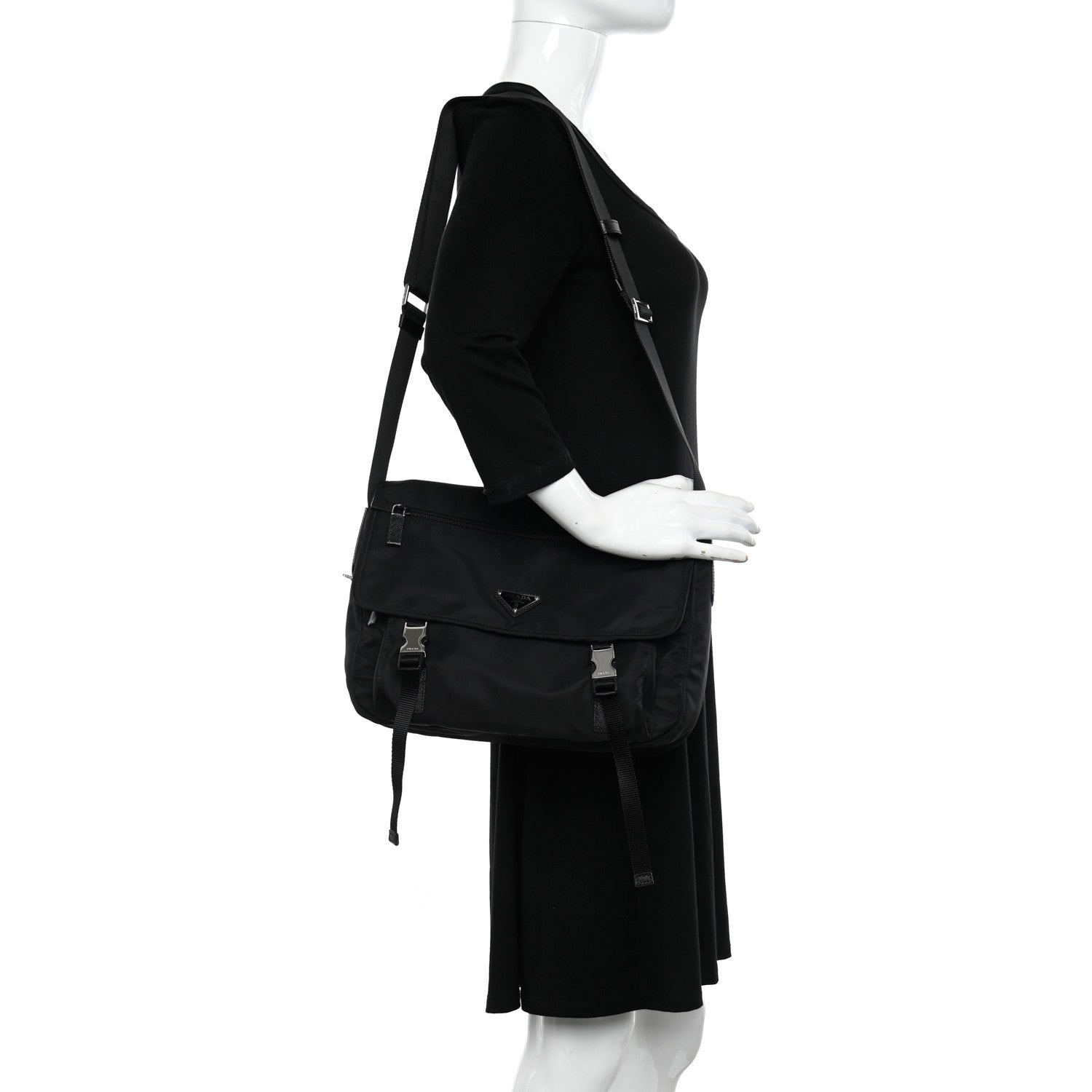 Prada Nylon Vela Double Snap Buckle Messenger Bag Black 2 of 12