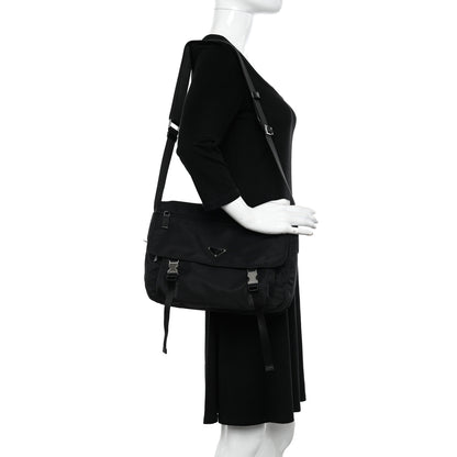 Prada Nylon Vela Double Snap Buckle Messenger Bag Black 2 of 12