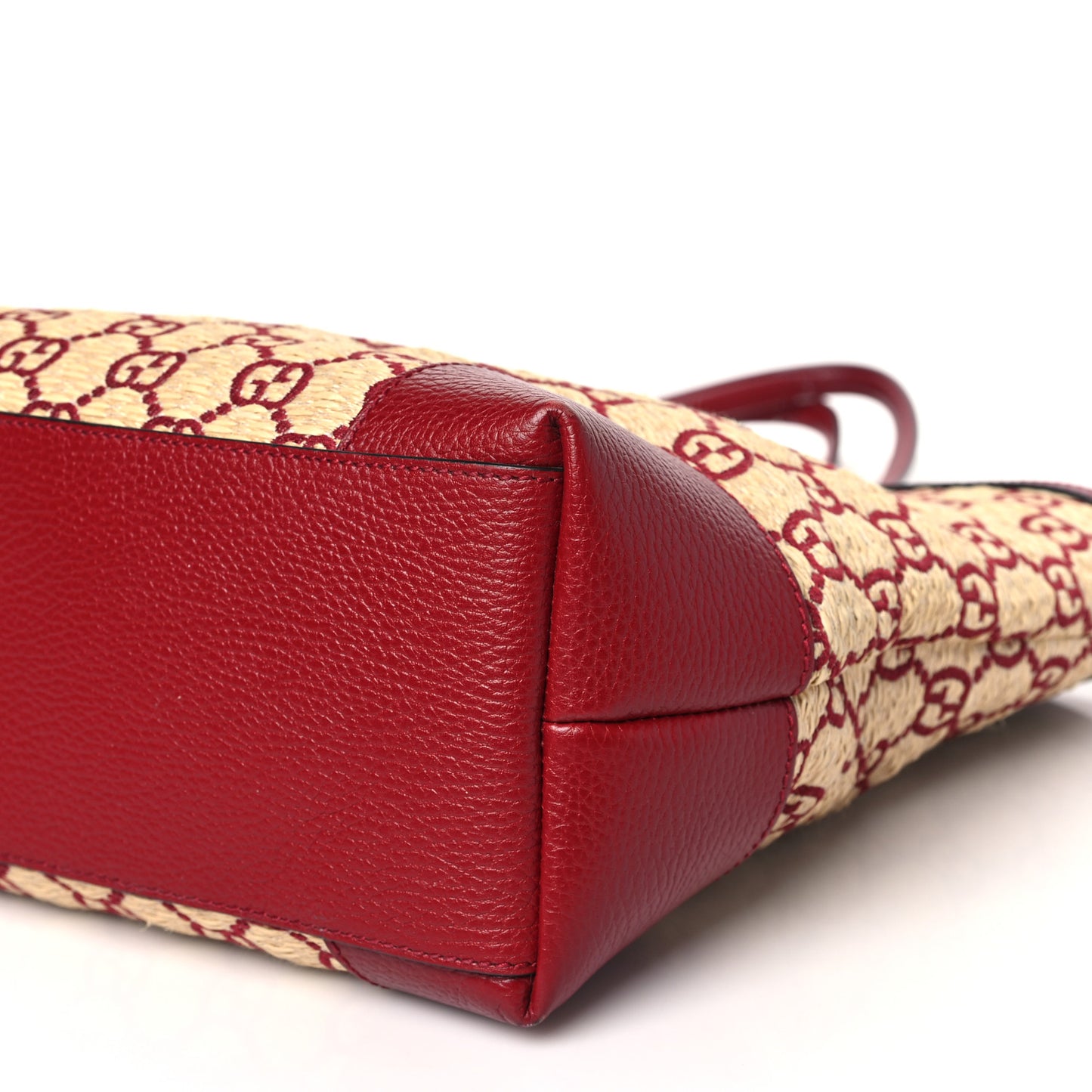 Straw Jacquard Dollar Calfskin GG Monogram Medium Ophidia Shopping Tote Natural New Cherry Red